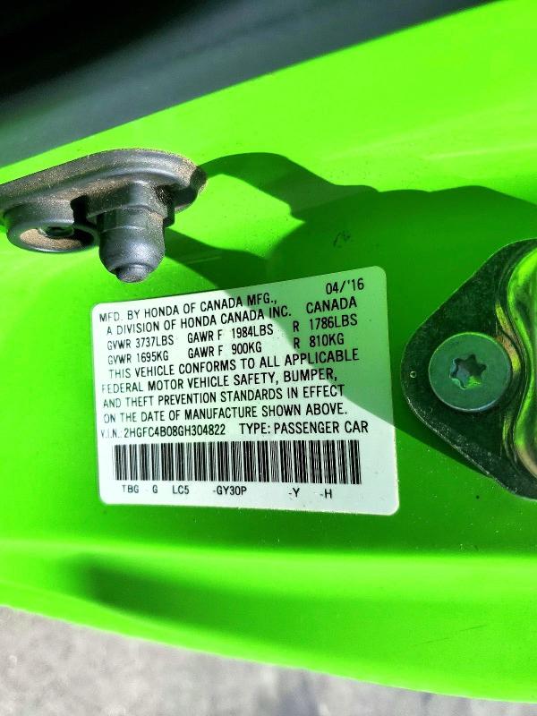 50665656 :رقم المزاد ، 2HGFC4B08GH304822 vin ، 2016 Honda Civic مزاد بيع
