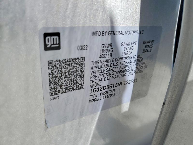 50254906 :رقم المزاد ، 1G1ZD5ST5NF122561 vin ، 2022 Chevrolet Malibu مزاد بيع