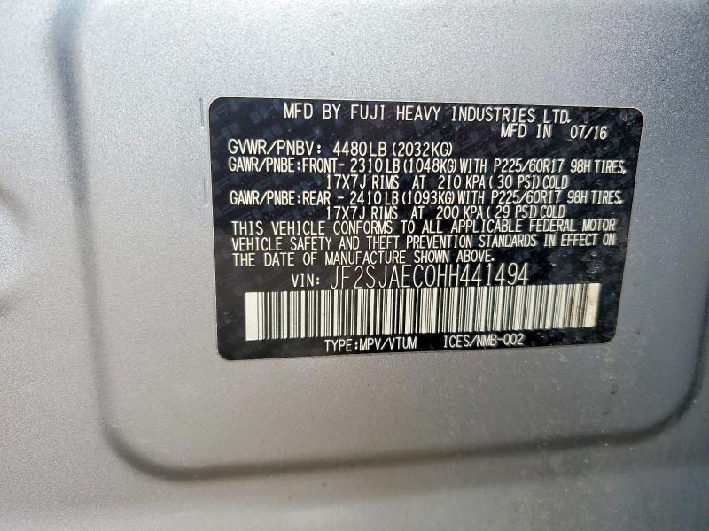 Aukcja sprzedaży 2017 Subaru Forester, vin: JF2SJAEC0HH441494, numer aukcji: 51722276