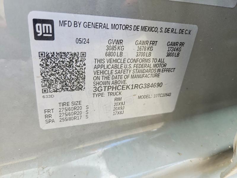 Продаж на аукціоні авто 2024 Gmc Sierra, vin: 3GTPHCEK1RG384690, номер лоту: 50321186
