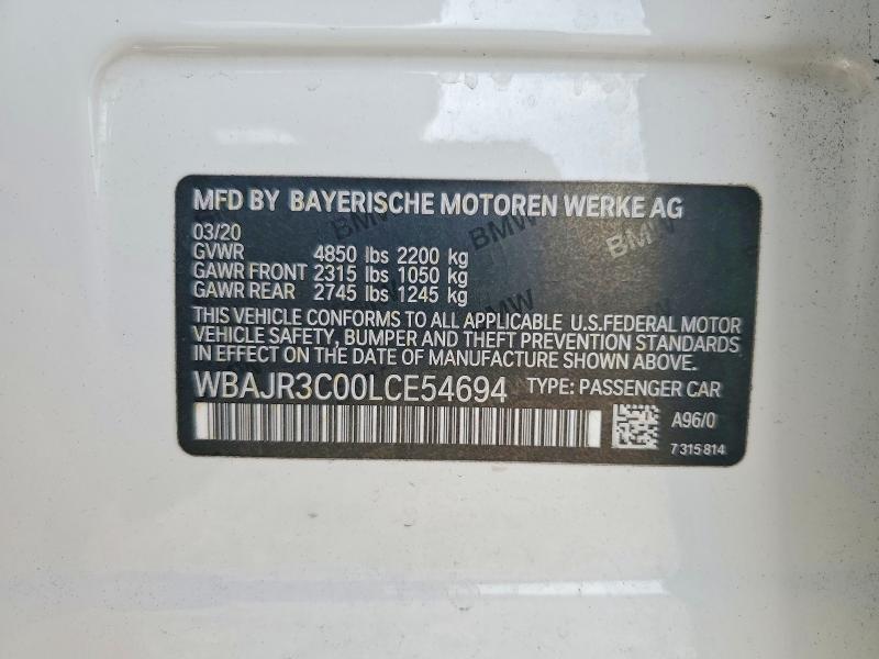 48165326 :رقم المزاد ، WBAJR3C00LCE54694 vin ، 2020 Bmw 530 مزاد بيع