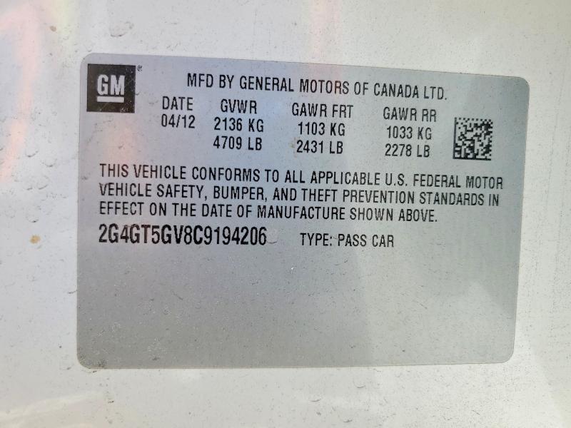 Продаж на аукціоні авто 2012 Buick Regal, vin: 2G4GT5GV8C9194206, номер лоту: 50929836