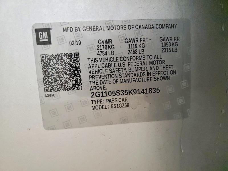Aukcja sprzedaży 2019 Chevrolet Impala, vin: 2G1105S35K9141835, numer aukcji: 51579556