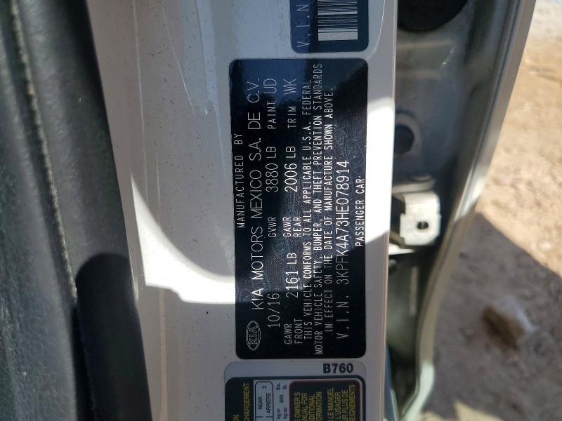 2017 Kia Forte მანქანა იყიდება აუქციონზე, vin: 3KPFK4A73HE078914, აუქციონის ნომერი: 50786956