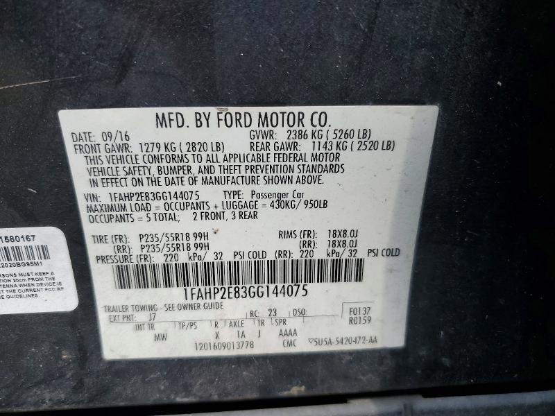 Продажа на аукционе авто 2016 Ford Taurus, vin: 1FAHP2E83GG144075, номер лота: 51322066