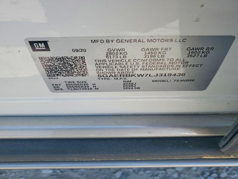 50243786 :رقم المزاد ، 5GAERBKW7LJ319436 vin ، 2020 Buick Enclave مزاد بيع