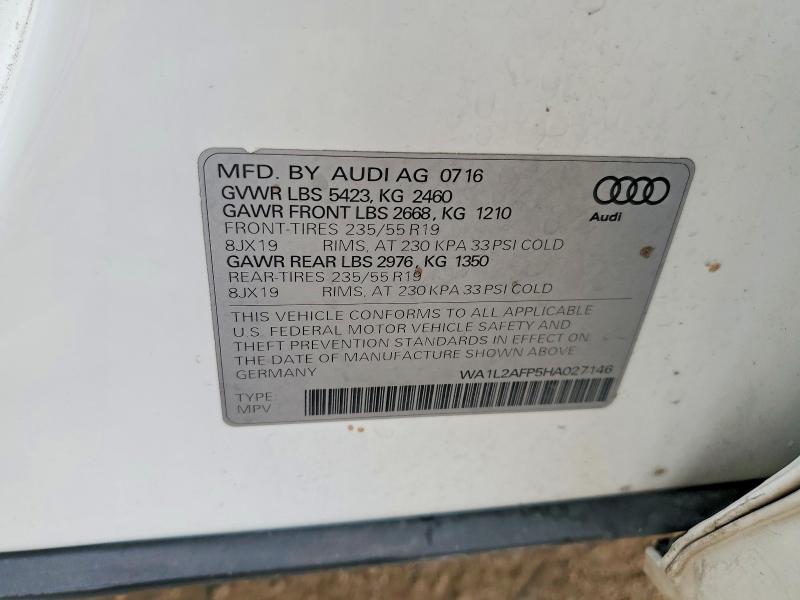 Продаж на аукціоні авто 2017 Audi Q5, vin: WA1L2AFP5HA027146, номер лоту: 47457116