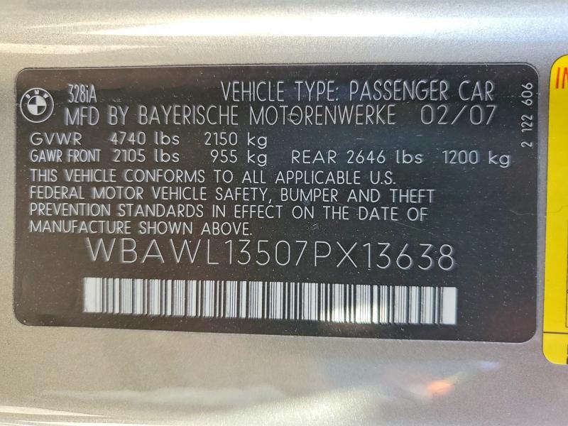 Продаж на аукціоні авто 2007 Bmw 328, vin: WBAWL13507PX13638, номер лоту: 49007196