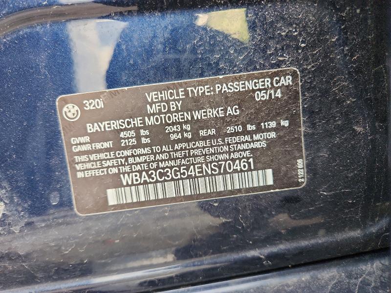 51693926 :رقم المزاد ، WBA3C3G54ENS70461 vin ، 2014 Bmw 320 مزاد بيع