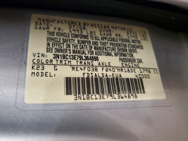50484786 :رقم المزاد ، 3N1BC13E79L364898 vin ، 2009 Nissan Versa مزاد بيع