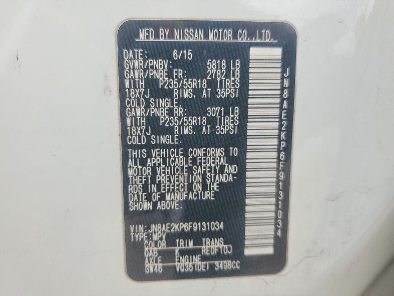 49947146 :رقم المزاد ، JN8AE2KP6F9131034 vin ، 2015 Nissan Quest مزاد بيع