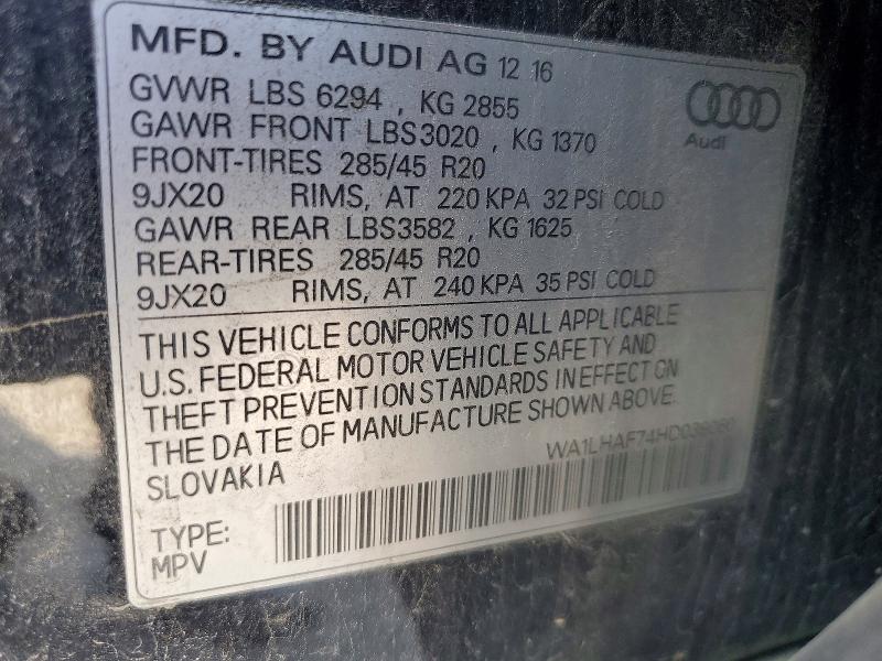 50606286 :رقم المزاد ، WA1LHAF74HD039060 vin ، 2017 Audi Q7 مزاد بيع