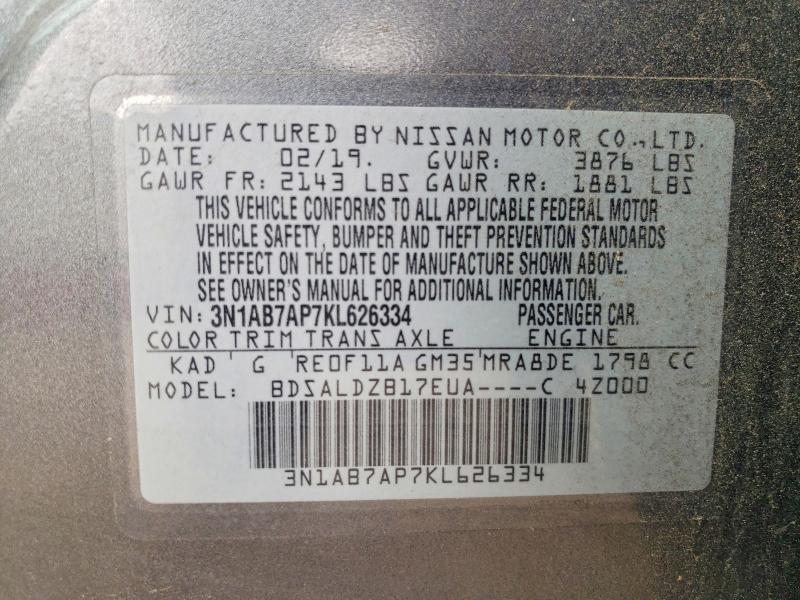 Продаж на аукціоні авто 2019 Nissan Sentra, vin: 3N1AB7AP7KL626334, номер лоту: 50764486