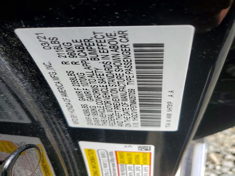 Aukcja sprzedaży 2021 Honda Accord, vin: 1HGCV1F57MA057059, numer aukcji: 50060076