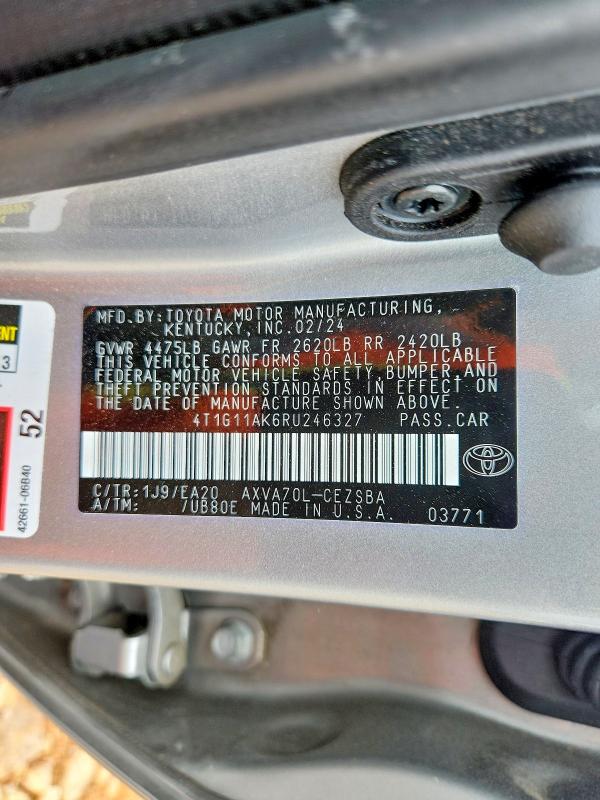 2024 Toyota Camry მანქანა იყიდება აუქციონზე, vin: 4T1G11AK6RU246327, აუქციონის ნომერი: 51617106