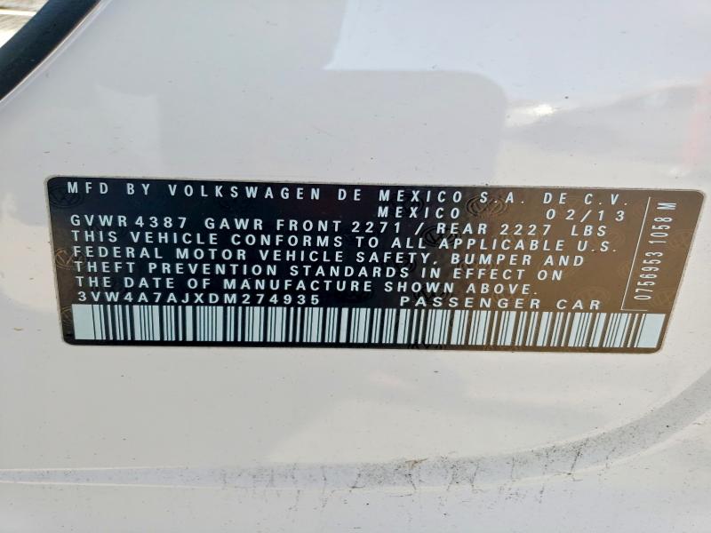 50656016 :رقم المزاد ، 3VW4A7AJXDM274935 vin ، 2013 Volkswagen Jetta مزاد بيع