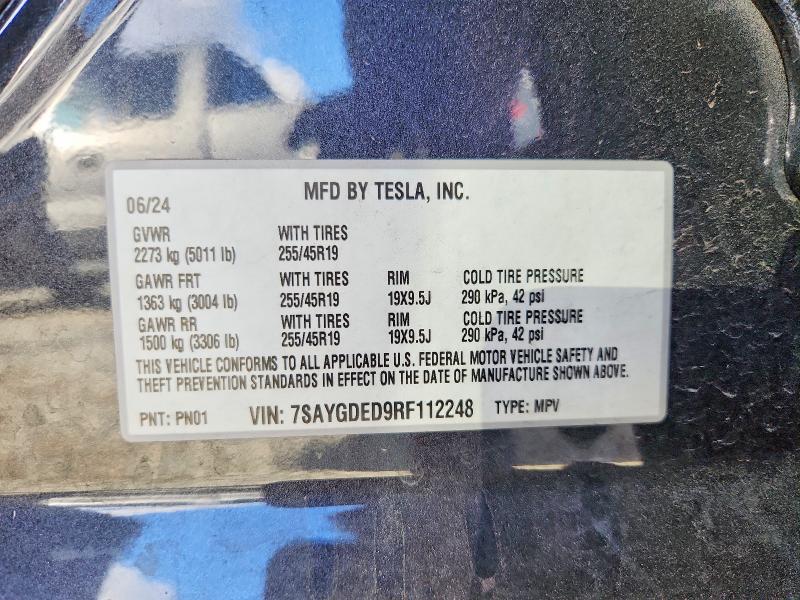 Aukcja sprzedaży 2024 Tesla Model Y, vin: 7SAYGDED9RF112248, numer aukcji: 48964706