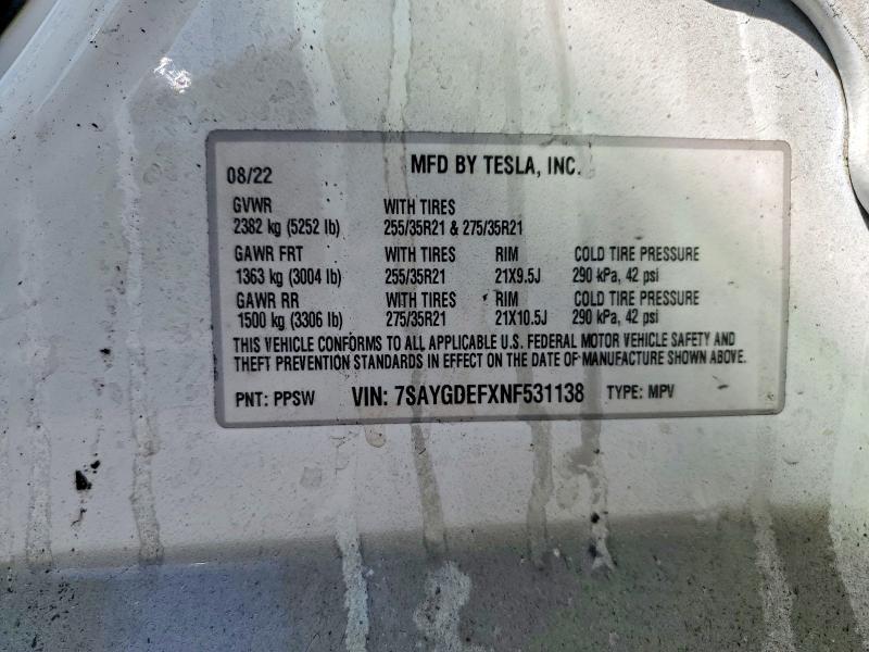 Продаж на аукціоні авто 2022 Tesla Model Y, vin: 7SAYGDEFXNF531138, номер лоту: 48431266