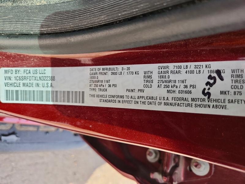 Продажа на аукционе авто 2020 Ram 1500, vin: 1C6SRFDTXLN322388, номер лота: 49930286