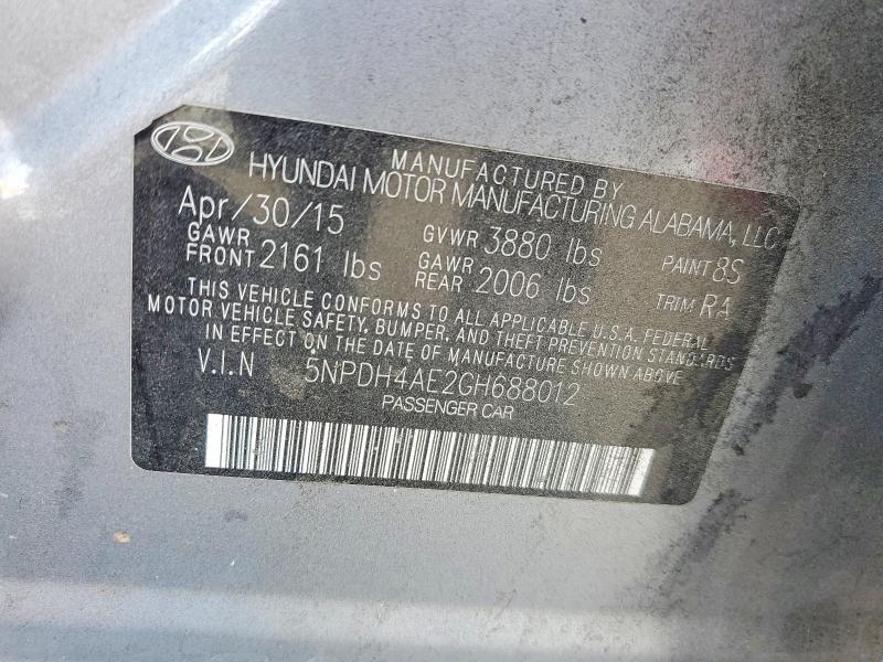 49660356 :رقم المزاد ، 5NPDH4AE2GH688012 vin ، 2016 Hyundai Elantra مزاد بيع