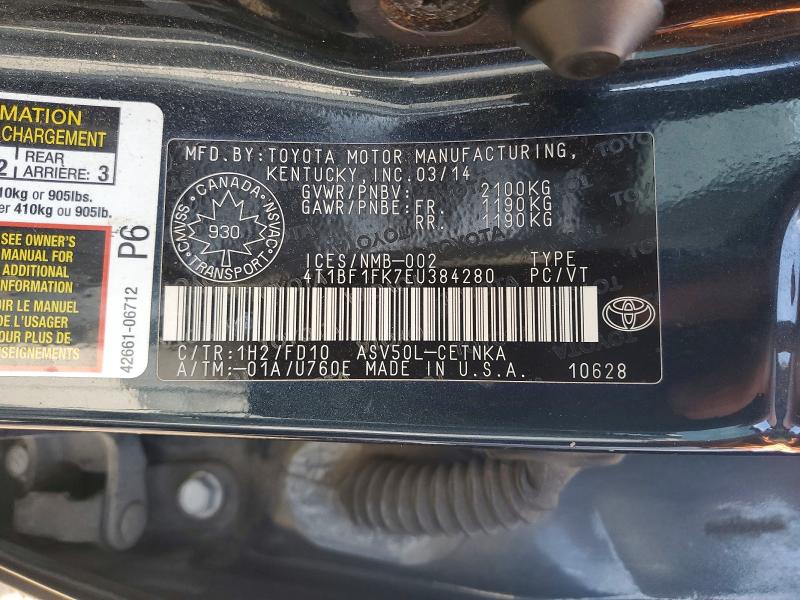 2014 Toyota Camry მანქანა იყიდება აუქციონზე, vin: 4T1BF1FK7EU384280, აუქციონის ნომერი: 48088026