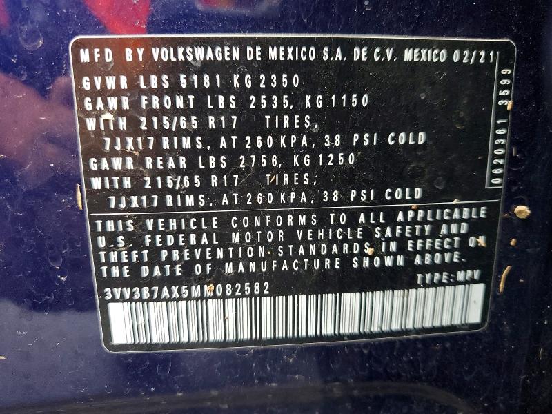 48679126 :رقم المزاد ، 3VV3B7AX5MM082582 vin ، 2021 Volkswagen Tiguan مزاد بيع