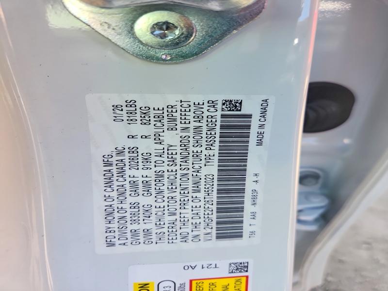50831176 :رقم المزاد ، 2HGFE2F26TH552023 vin ، 2026 Honda Civic مزاد بيع