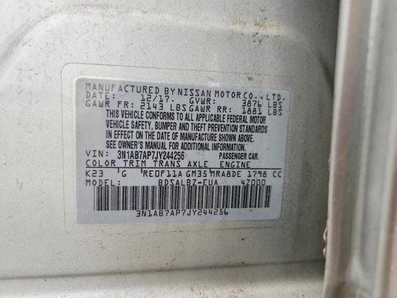 50971906 :رقم المزاد ، 3N1AB7AP7JY244256 vin ، 2018 Nissan Sentra مزاد بيع