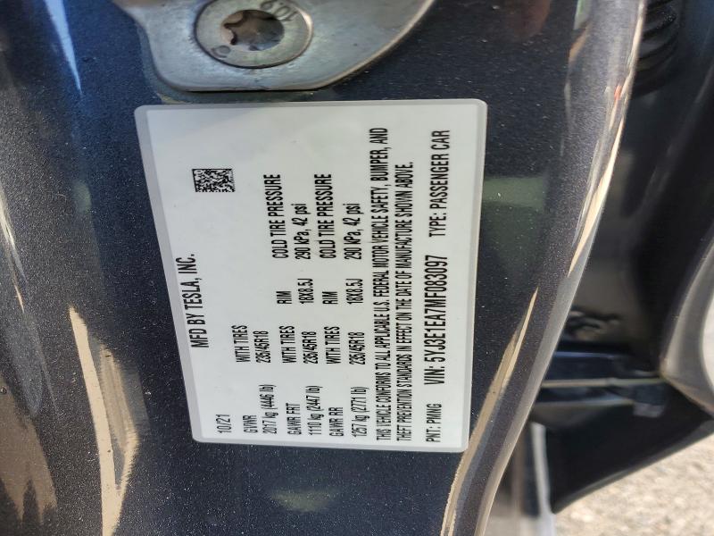 Продаж на аукціоні авто 2021 Tesla Model 3, vin: 5YJ3E1EA7MF083097, номер лоту: 48749156