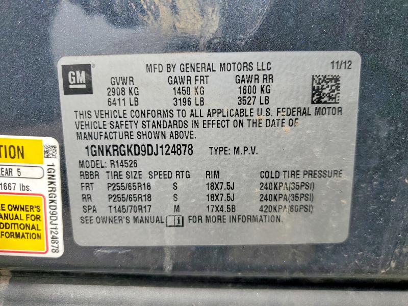 2013 Chevrolet Traverse მანქანა იყიდება აუქციონზე, vin: 1GNKRGKD9DJ124878, აუქციონის ნომერი: 48842396