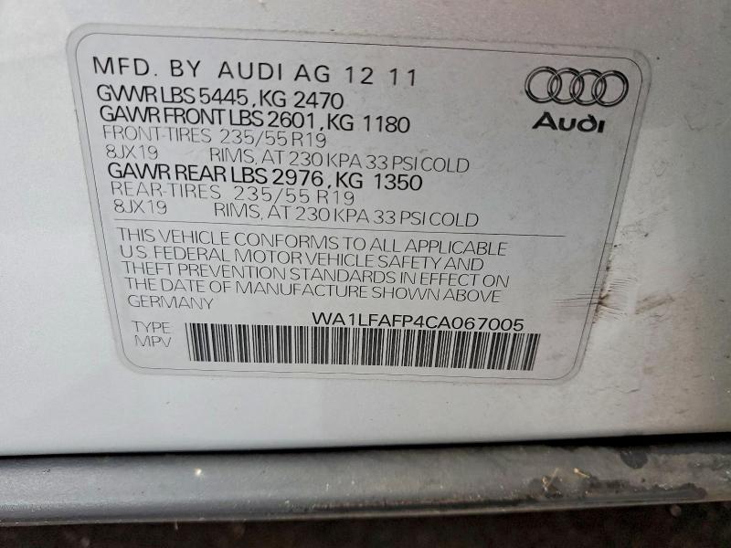 50797516 :رقم المزاد ، WA1LFAFP4CA067005 vin ، 2012 Audi Q5 مزاد بيع