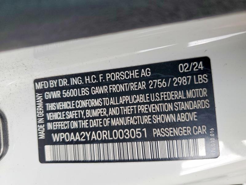 50227916 :رقم المزاد ، WP0AA2YA0RL003051 vin ، 2024 Porsche Panamera مزاد بيع