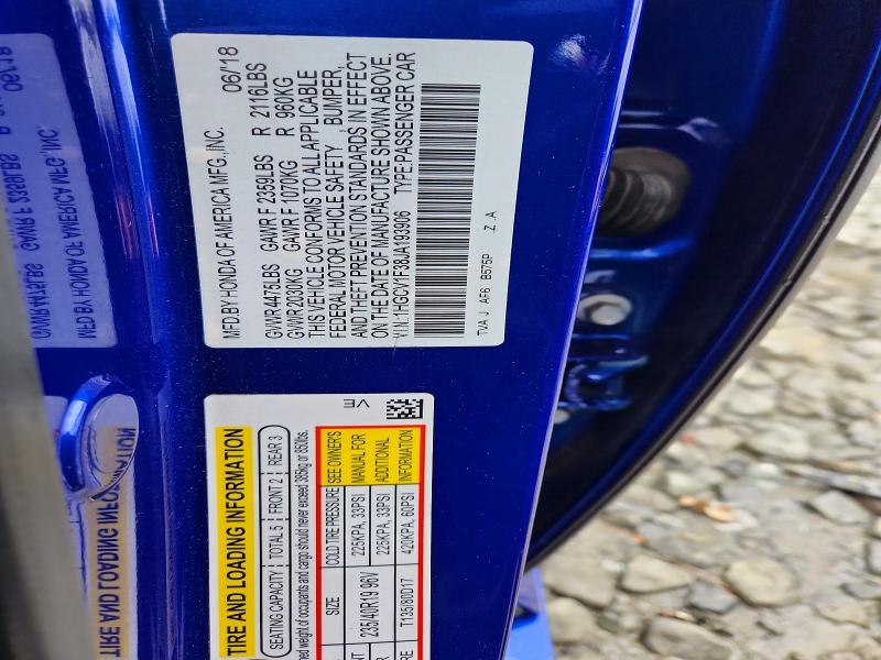 Aukcja sprzedaży 2018 Honda Accord, vin: 1HGCV1F38JA193906, numer aukcji: 51900806