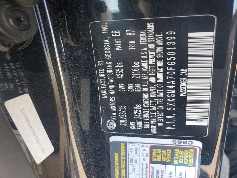 2015 Kia Optima მანქანა იყიდება აუქციონზე, vin: 5XXGM4A70FG501399, აუქციონის ნომერი: 50328386