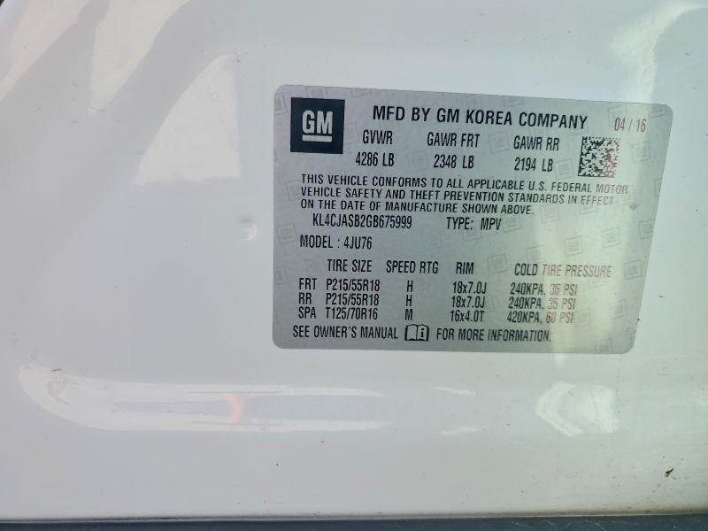 49112626 :رقم المزاد ، KL4CJASB2GB675999 vin ، 2016 Buick Encore مزاد بيع
