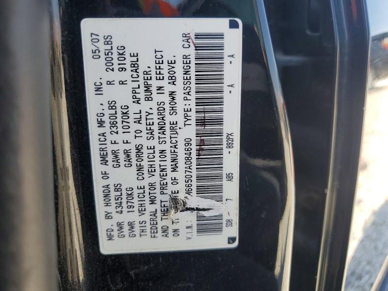 2007 Honda Accord მანქანა იყიდება აუქციონზე, vin: 1HGCM66507A084690, აუქციონის ნომერი: 49383146