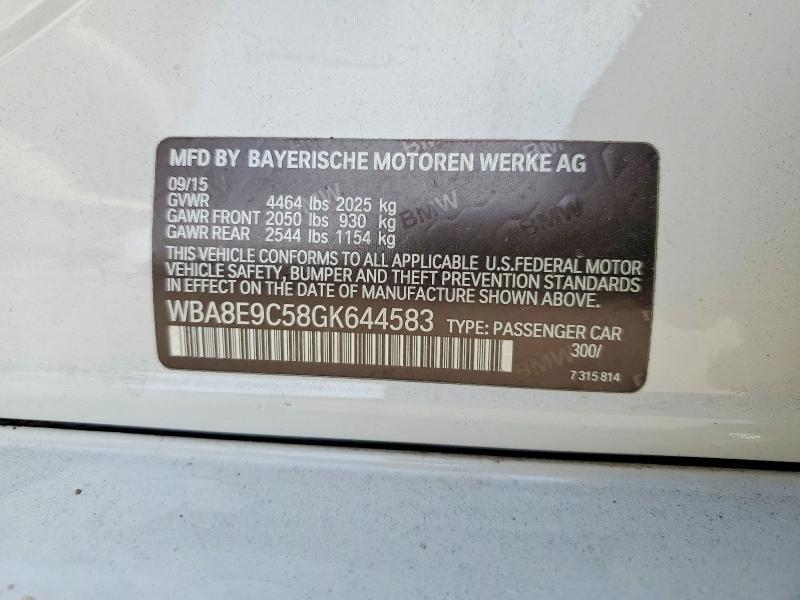 48998776 :رقم المزاد ، WBA8E9C58GK644583 vin ، 2016 Bmw 328 مزاد بيع