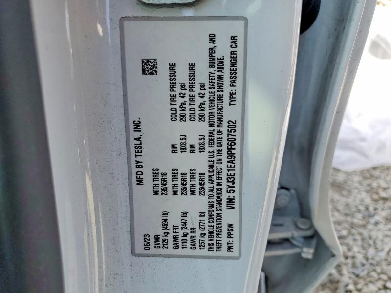 Продаж на аукціоні авто 2023 Tesla Model 3, vin: 5YJ3E1EA9PF607502, номер лоту: 50811476
