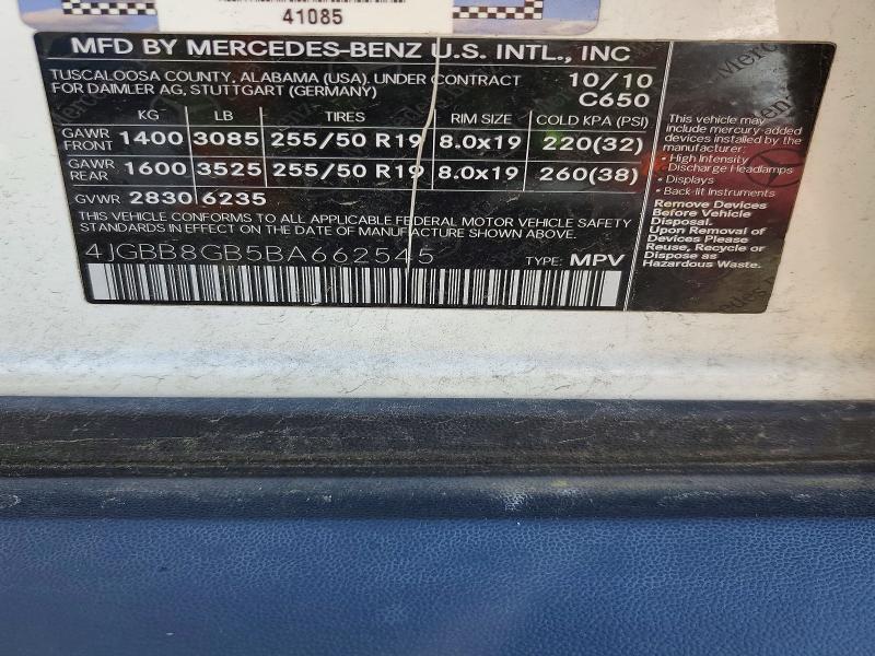 2011 Mercedes-benz Ml მანქანა იყიდება აუქციონზე, vin: 4JGBB8GB5BA662545, აუქციონის ნომერი: 50435926