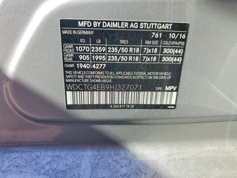 Aukcja sprzedaży 2017 Mercedes-benz Gla, vin: WDCTG4EB9HJ327071, numer aukcji: 48699676