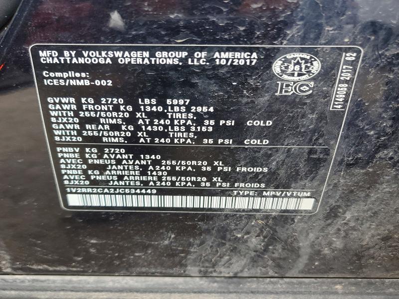 2018 Volkswagen Atlas მანქანა იყიდება აუქციონზე, vin: 1V2RR2CA2JC534449, აუქციონის ნომერი: 50823406