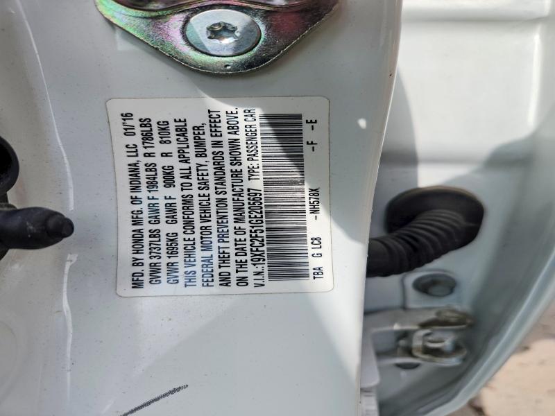 Продаж на аукціоні авто 2016 Honda Civic, vin: 19XFC2F51GE205697, номер лоту: 51319686