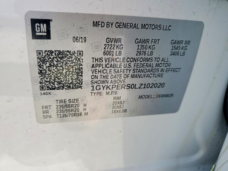 50189576 :رقم المزاد ، 1GYKPERS0LZ102026 vin ، 2020 Cadillac Xt6 مزاد بيع