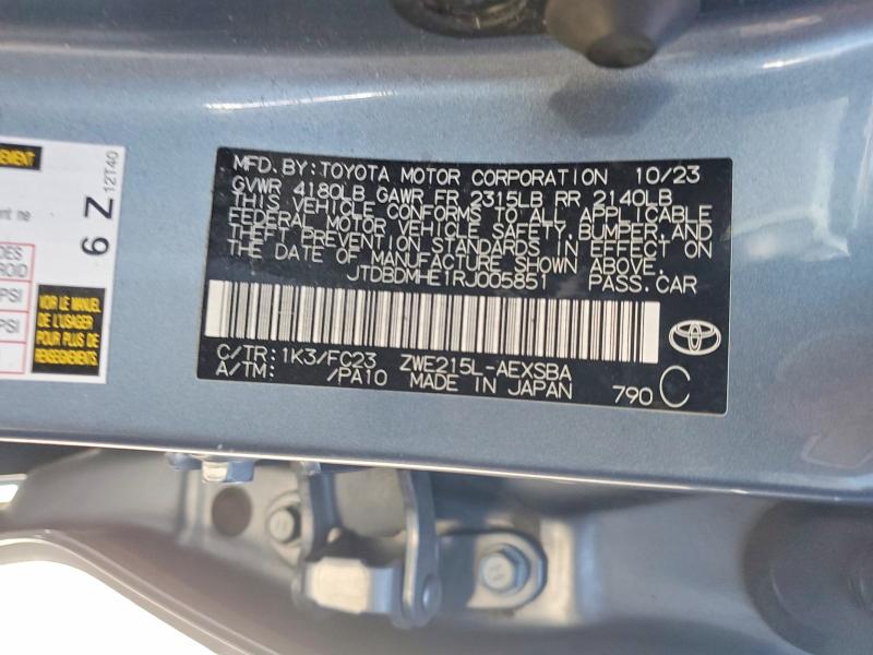 Aukcja sprzedaży 2024 Toyota Corolla Hybrid, vin: JTDBDMHE1RJ005851, numer aukcji: 50949126