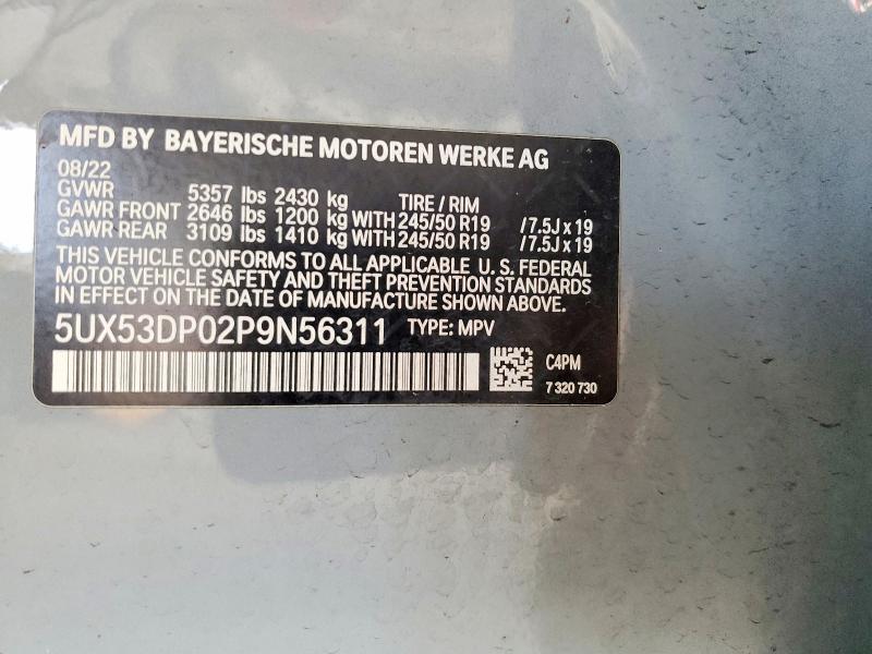 49674296 :رقم المزاد ، 5UX53DP02P9N56311 vin ، 2023 Bmw X3 مزاد بيع