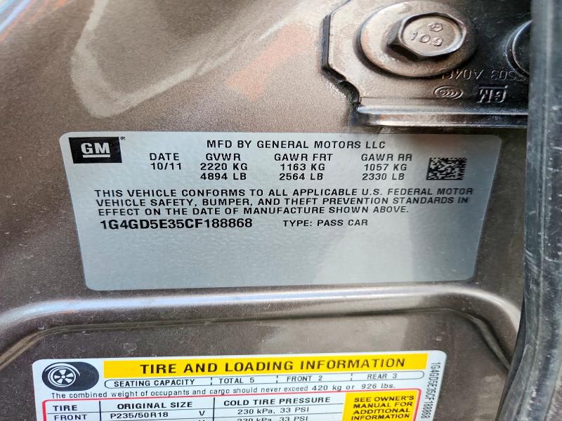 2012 Buick Lacrosse მანქანა იყიდება აუქციონზე, vin: 1G4GD5E35CF188868, აუქციონის ნომერი: 49220976