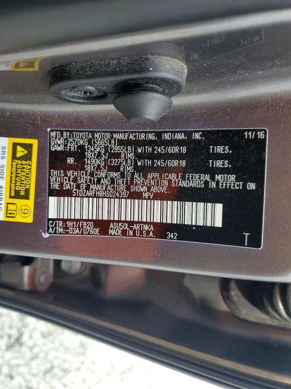 Aukcja sprzedaży 2017 Toyota Highlander, vin: 5TDZARFH8HS024397, numer aukcji: 49543826