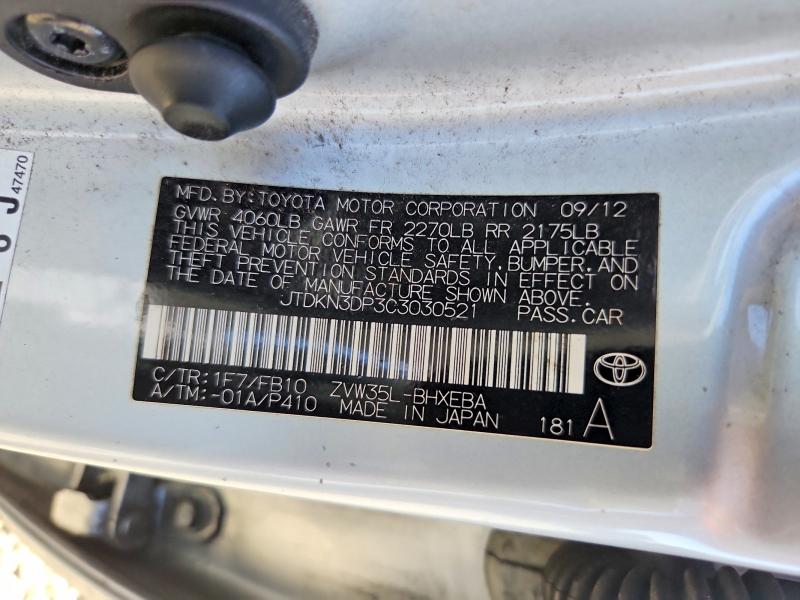 51692076 :رقم المزاد ، JTDKN3DP3C3030521 vin ، 2012 Toyota Prius Plug-in Hybrid مزاد بيع