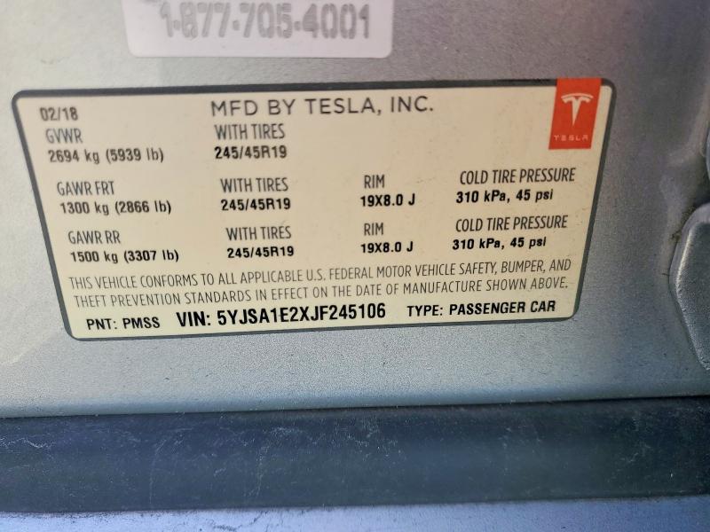 Aukcja sprzedaży 2018 Tesla Model S, vin: 5YJSA1E2XJF245106, numer aukcji: 48999926