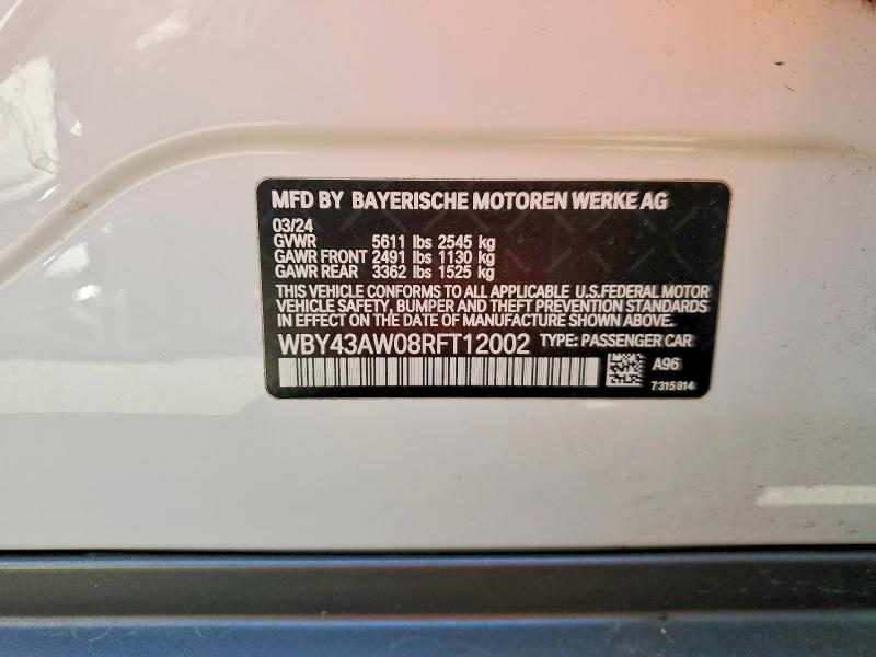 Продаж на аукціоні авто 2024 Bmw I4, vin: WBY43AW08RFT12002, номер лоту: 51679486